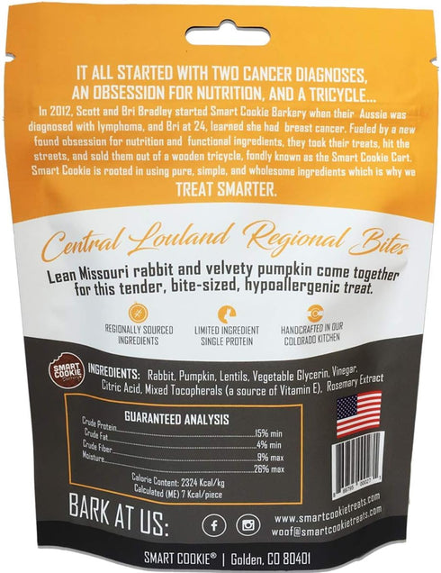 Smart Cookie All Natural Dog Treats - Rabbit & Pumpkin - Soft Training Treats for Dogs with Allergies, 5oz, Pack of 3