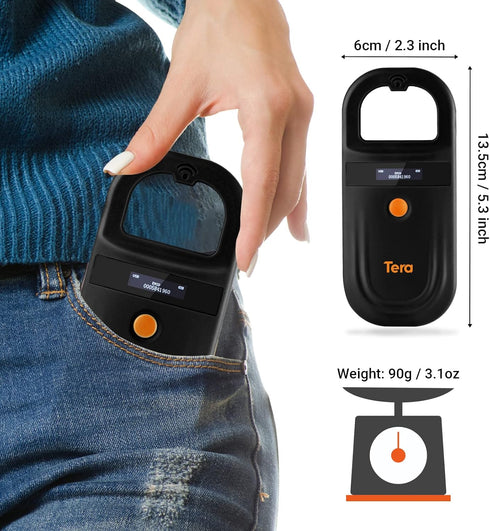 Tera FDX-B(ISO11784/85) Pet Microchip Reader with D-Ring RFID Portable Animal Chip ID Scanner with OLED Display Screen