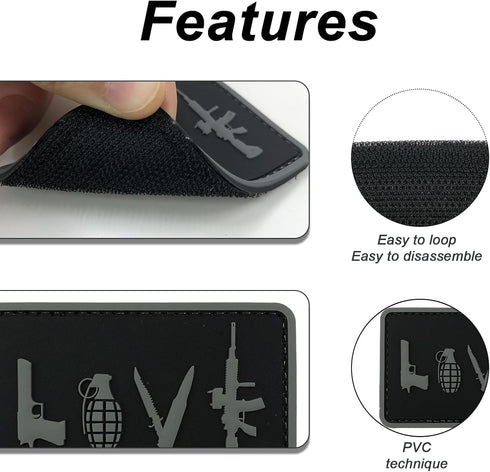 uuKen Tactical Gear Love Symbol Sign Tactical PVC Patch with Hook Fastener Backing (Black and Grey)