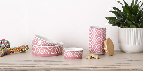 Bone Dry Lattice Collection Pet Bowl & Canister, Treat Canister, 4x6.5 inches, Rose
