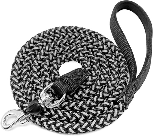 Reflective Dog Leash, Strong Nylon Rope Braided Heavy Duty for Large and Medium Dogs (Black, 6ft)