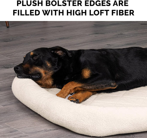 Furhaven Dog Bed for Small Dogs & Indoor Cats, 100% Washable Sherpa Fleece Bolster Crate Pad, Cream, Small