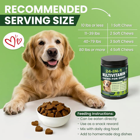 24-in-1 200 Count Omega-3 Dog Multivitamins Chewable, Dog Vitamins and Supplements with Glucosamine Chondroitin