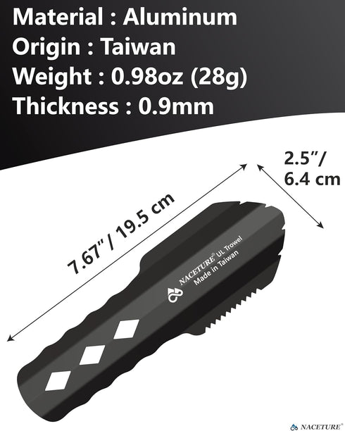 Ultralight Backpacking Trowel, Aluminum Shovel Small Potty Multitool for Hiking, Camping, Survival Bags (Black 1 Pack)
