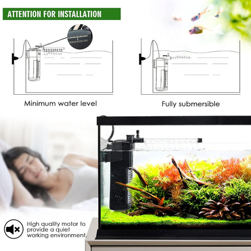 AQQA Aquarium Internal Filter - Submersible Power Filter with Adjustable Water Flow, Ultra Silent
