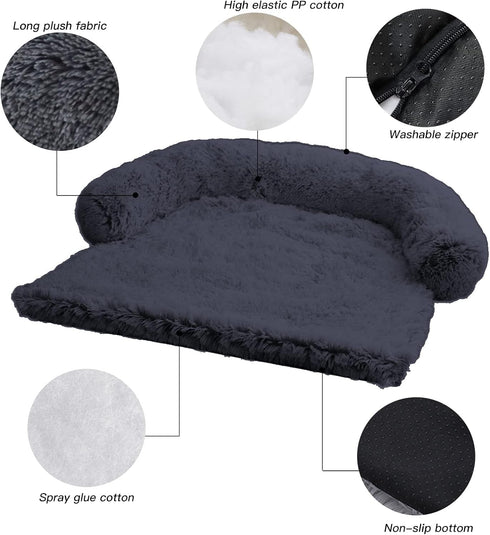 Calming Dog Bed Fluffy Plush Mat for Furniture Protector, Removable Washable Cover for Large Medium Small Dogs and Cats