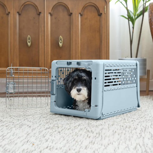 20lbs, 19.6"L 13.5"W 12"H SportPet Designs Collapsible X-Small Pet Travel Carrier (Blue), Hard-Sided Kennel for Small