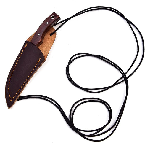 Neck Knife with Sheath, Damascus Hunting Knife, Mini Outdoor Survival Fixed Blade Knife, EDC 5 Inches with Wood Handle