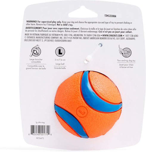 60-100 lbs 3-inch Chuckit! Ultra Tug Dog Toy - Ultra Ball on a Durable Nylon Cord Handle - Fetch and Tug-of-War Toy
