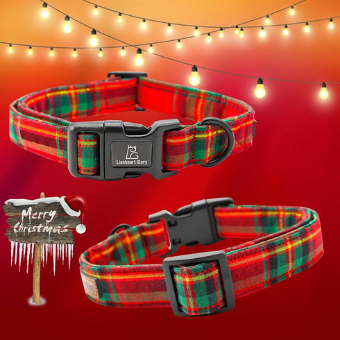 Lionheart Glory Christmas Plaid Dog Collar, Adjustable Soft Dog Collars for Small Medium Large Dogs, Pet Gift Red