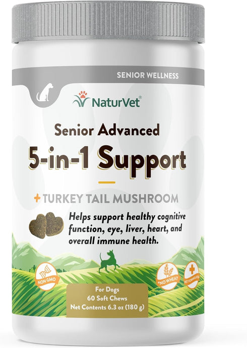 NaturVet Senior Advanced 5-in-1 Support Dog Supplement, 60 Ct – Supports Immune System, Heart, Liver, Cognitive