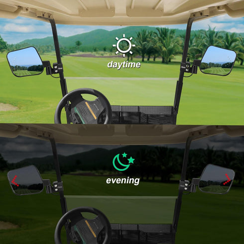 Roykaw Golf Cart No Drilling Folding Side Rear View Mirror - Compatible with LED Turn Signal Light, Universal