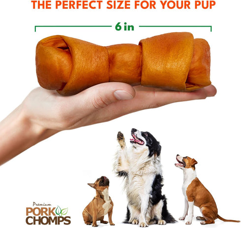 6-inch 6 Count Pork Chomps Roasted Pork Skin Dog Chews, Knots