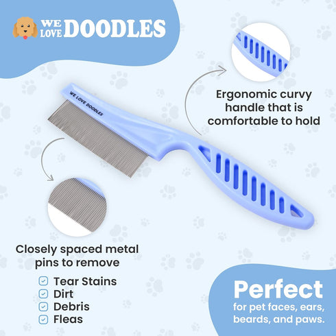 Dog Face Comb - Flea Comb for Dogs, Fine Tooth Tear Stain Remover Metal Comb for Grooming Small Pets