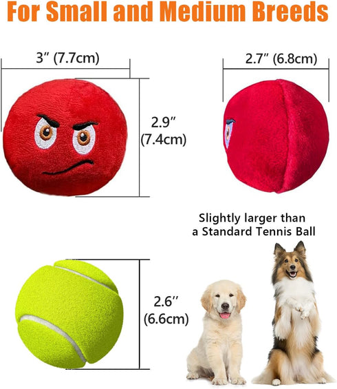 (4 Pack) Squeaky Dog Toys, Stuffed Plush Puppy Toy Balls to Keep Them Busy, Interactive Funny Pet Ball with Squeaker