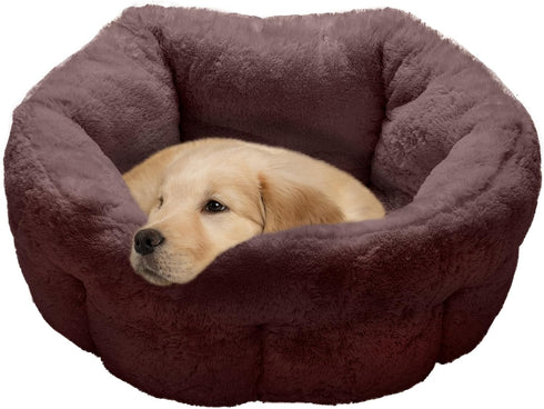 Furhaven 23" Round Self-Warming Pet Bed for Indoor Cats & Medium/Small Dogs, 100% Washable, Hi Lo Plush Luxe Faux Fur