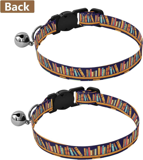 Qilmy 2-Pack Books Shelf Adjustable Pet Collar with Bell, Soft Dog Collar with Quick Release Buckle for Cats Small