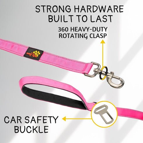Heavy Duty Bungee Dog Leash - 6 ft - 7.5 ft for Large Medium Dogs, Reflective, Pink