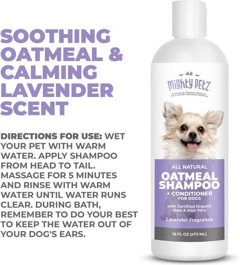Mighty Petz 2-in-1 Oatmeal Dog Shampoo and Conditioner, 16 oz for Allergies & Sensitive Skin