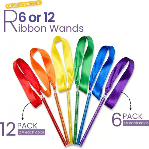 Pack 6 9" 1m GSi Multicolor Ribbon Wands & Rings for Kids - of Dance Streamers with Stick, Ribbons, Gymnastics & Party