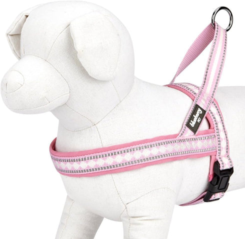 Blueberry Pet 4 Colors Soft & Comfy Reflective Jacquard Padded Dog Harness, Adjustable, Pink, Large, Chest Girth 30" -