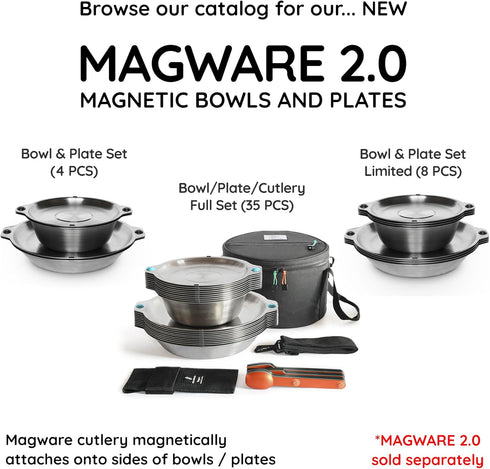 FULL WINDSOR MAGWARE Magnetic Camping Cutlery Set, Travel Silverware with Case, Black, 3 PCS