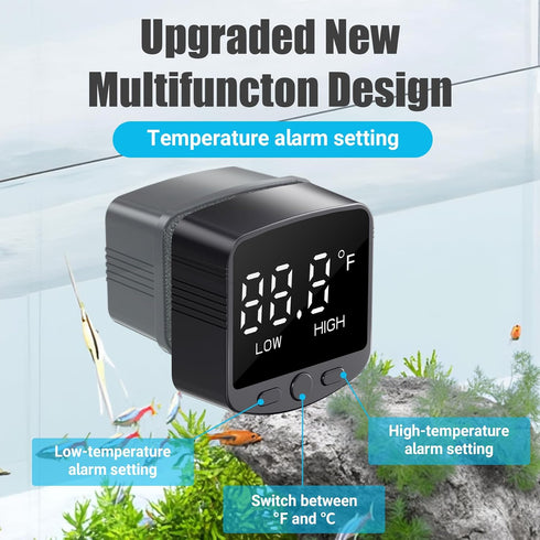 2-in-1 Aquarium Magnetic Brush - Fish Tank Glass Cleaner with Digital Aquariums Thermometer, Tiny Magnets Clean