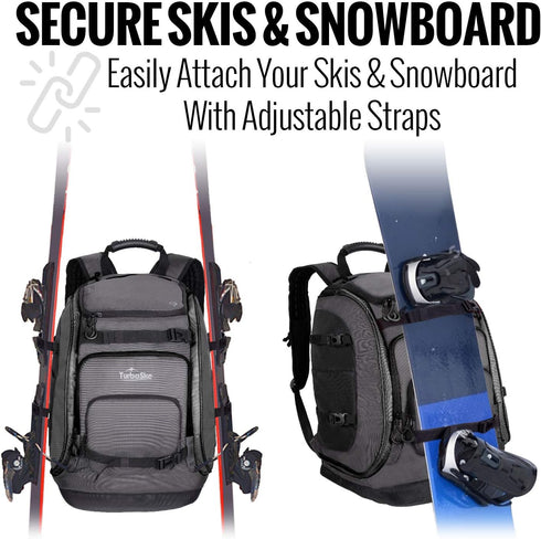 Ski Boot Bag Backpack - 65L Waterproof Skiing Snowboarding Travel Luggage, Stores Boots, Skis, Snowboard & Accessories