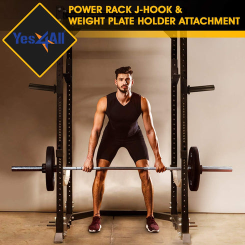 Yes4All J-Hooks 2x2, Weight Holder Attachment 2x2 & Squat Rack Spotter Arms 2x2 / Combo Power Rack Accessories