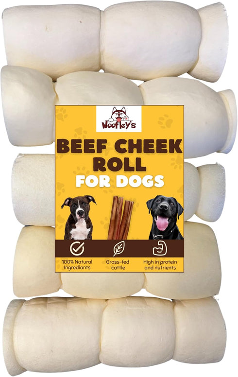 Woofley's 5-6" Buffalo Beef Cheek Roll -(5 Count)- Beef Cheek Rolls for Dogs