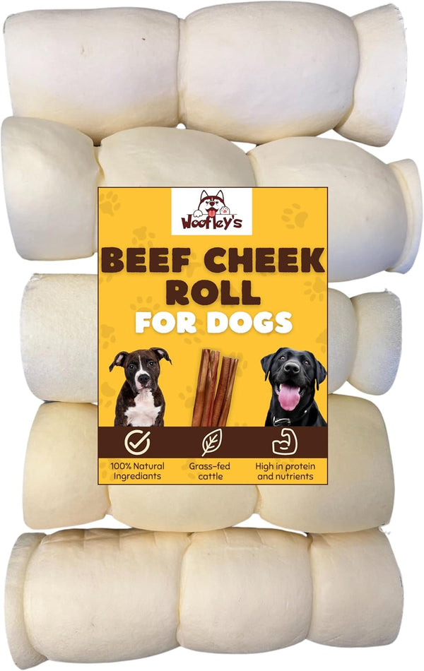 Woofley's 5-6" Buffalo Beef Cheek Roll -(5 Count)- Beef Cheek Rolls for Dogs