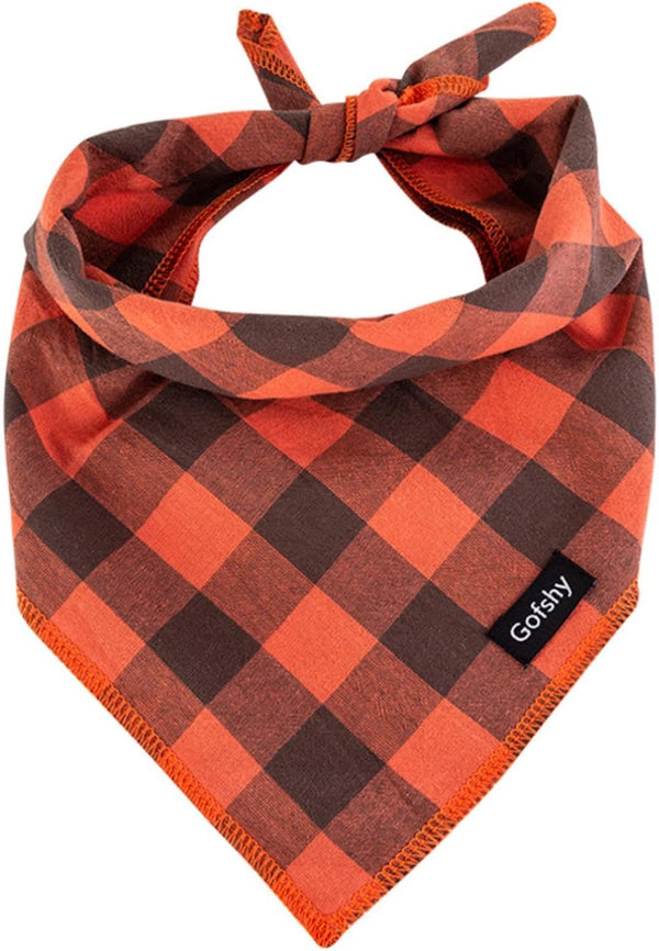 Dog Bandana Fall Large-Orange Brown Dog Scarf Buffalo Plaid Printing Adjustable Bib