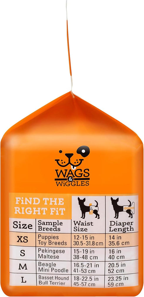 Wags & Wiggles Female Dog Diapers, X-Small, 12"-15" Waist, Disposable Doggie Diapers (Pack of 12)