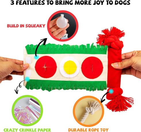 Dog Puzzle Snuffle Mat Toys, Squeaky Crinkle Treat Dispensing Tug Toy for Small Medium Large Dogs, Slow Feeder for