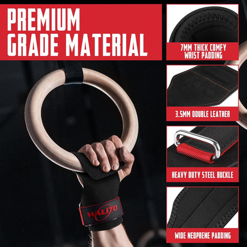WALITO Wrist Straps for Weightlifting, Double Layer Leather Lifting Straps with Adjustable Neoprene Padded Wraps