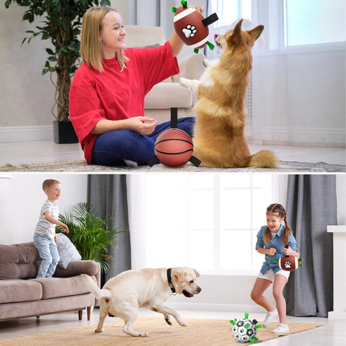 QDAN Dog Soccer Ball Set, 3 PCS with Strap for Tug of War, Toys for Small Medium Large Dogs