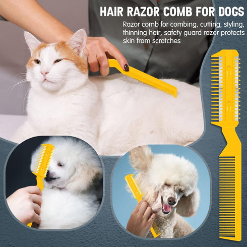5 Pieces Razor Comb for Dogs - Hair Grooming Trimmer Comb with 25 Extra Blades for Manual Dog Hair Trimming