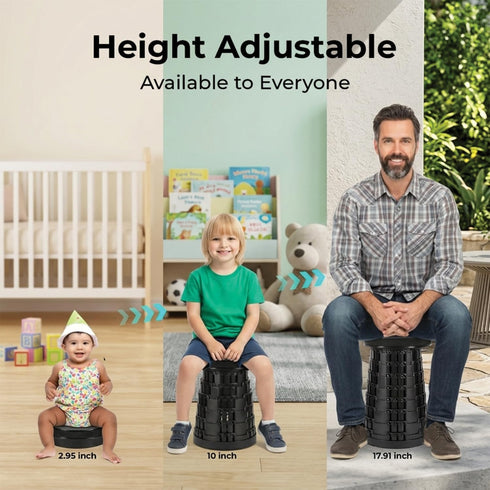 VIMALIFE 350lbs Upgraded Collapsible Folding Stool, Heavy Duty Capacity, Adjustable Height Collapsible Stool