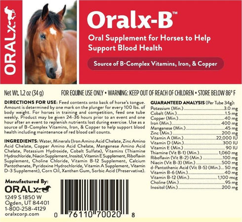 Oralx -B High-Potency B-Vitamin Complex and Chelated Mineral Booster. Nutritional Supplement for Hard-Working Horses.