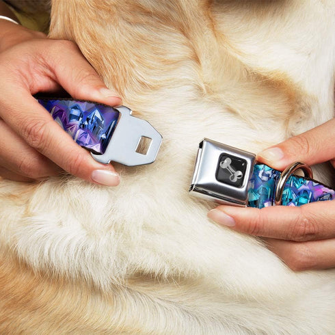 Buckle-Down Seatbelt Buckle Dog Collar - Crystals2 Blues/Purples, 1.5" Wide - Fits 18-32" Neck (Large)
