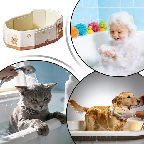 Genrico 75x45cm Portable Folding Bathtub Shower Pool with Drain Plug for Kids Girls Cats Dogs Apartment Farm Travel