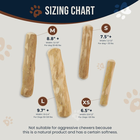 Coffee Wood Dog Chew Stick - 2 Pack Size XS for Puppies Under 11 lbs, 100% Natural Teething Toys for Stress Relief