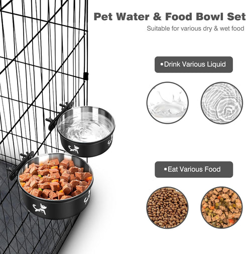 Crate Water Bowl No Spill, 2 Pack Hanging Dog Bowls for Kennel, Mountable, Large Stainless Steel Pet Cage Accessories