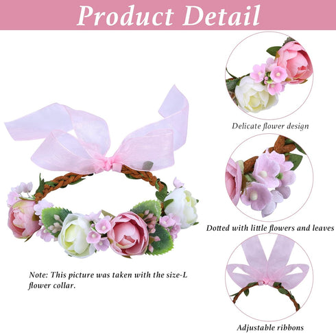 Pet Flower Collar with Adjustable Ribbon, Small Dog Wedding Attire Wreath Bow, Pink Floral Collar for Small Dogs, Cats,