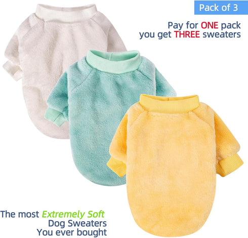 FabriCastle Dog Sweater, Pack of 3, Dog Clothes, Dog Coat, Dog Jacket for Small or Medium Dogs Boy or Girl, Ultra Soft and Warm Cat Pet Sweaters (Medium, Beige,Light green,Yellow)