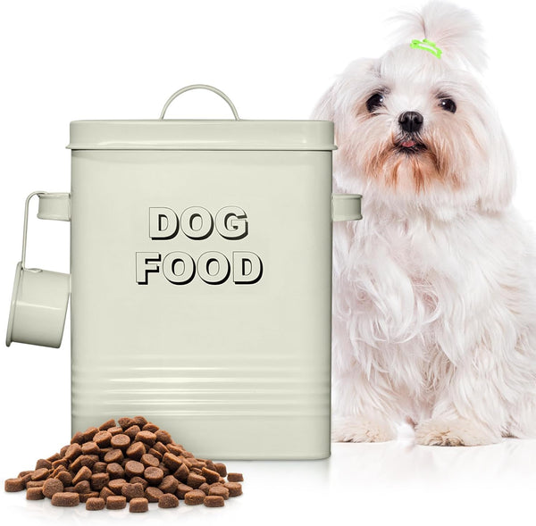 Plexon Metal Dog Food Storage Container with Scoop - Small Dog Food Container
