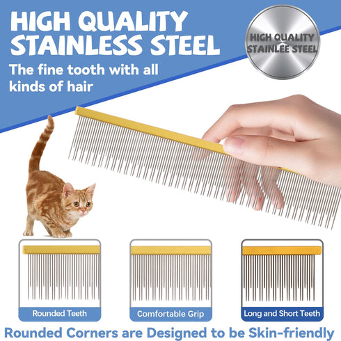SUSOOK 8.5 Inch Dual Tooth Pet Comb for Mats and TanglesProfessional Grooming Comb Removing Excess Hair for Long-Haired