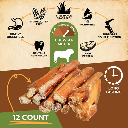 Bully Sticks 100% Natural Beef Dog Chews, 6” Premium Quality Healthy Treats for Training, 12Pcs 340g