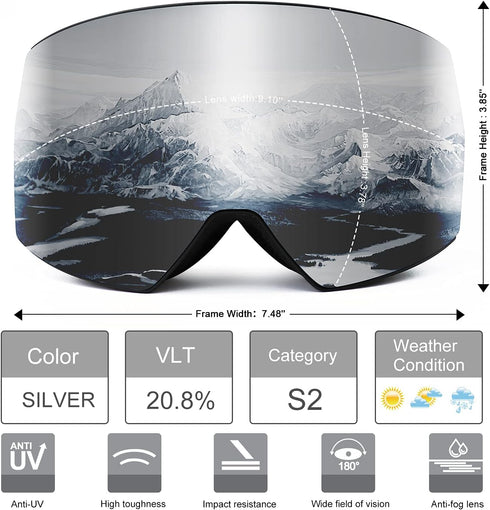 FMY Ski Goggles for Men, Women & Youth - Anti Fog UV400 Protection for Snowboarding
