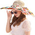 Summer Wide Brim Beach Hats for Women, Anti-UV Flower Floppy Foldable Roll Up Cap